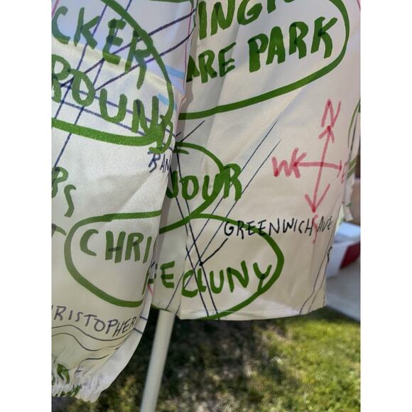 Lingua Franca Blouse S Hudson Graphic Silk Peasant Top New White Green - Picture 6 of 14